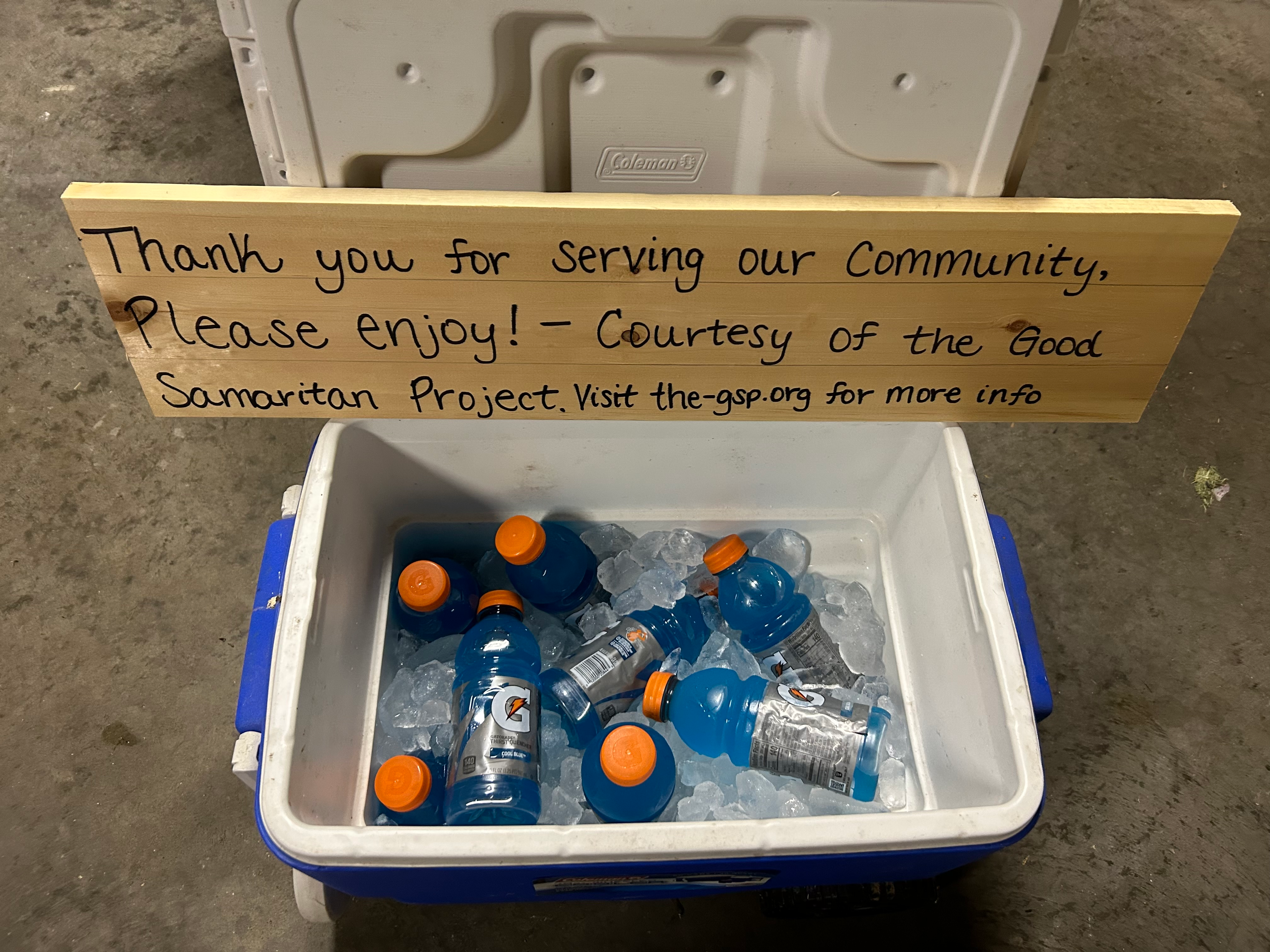 Complimentary drinks left for community workers