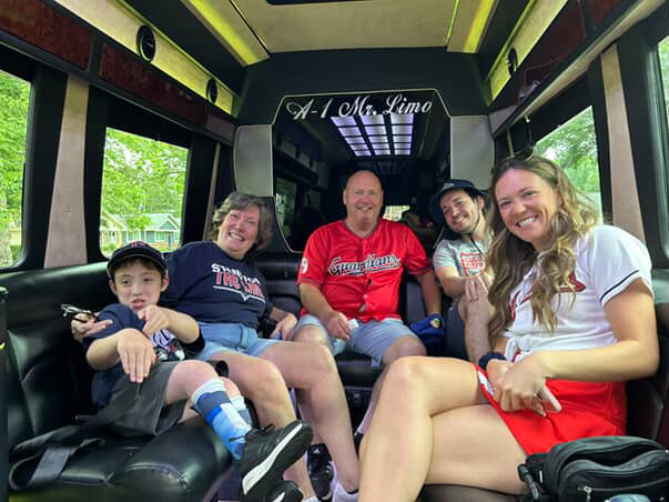 GSP family riding to a Guardians game in the party bus